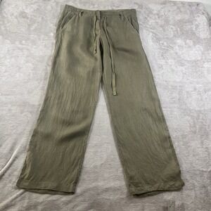 J.Crew Womens 100 % Linen Pants Olive Green Size 4 City Fit Mid Rise Wide‎ Leg